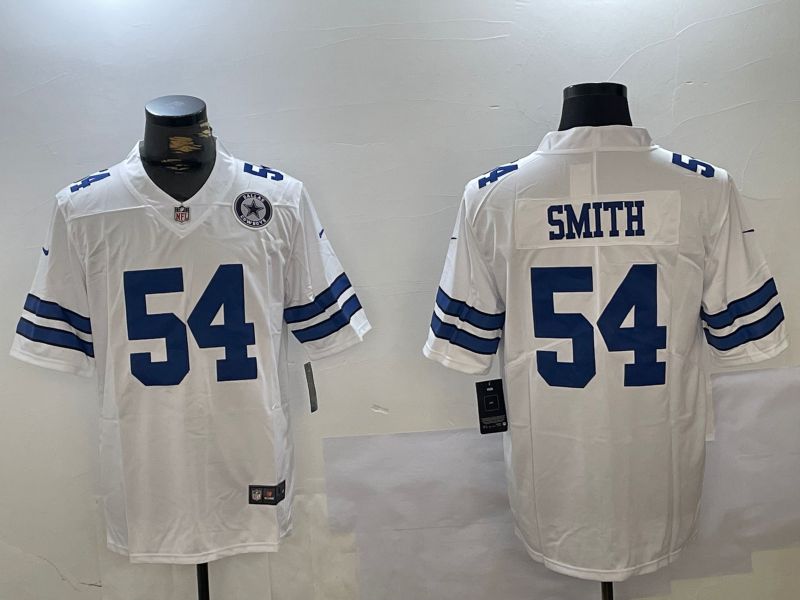 Men Dallas Cowboys #54 Smith White 2024 Nike Vapor Limited NFL Jersey style 6